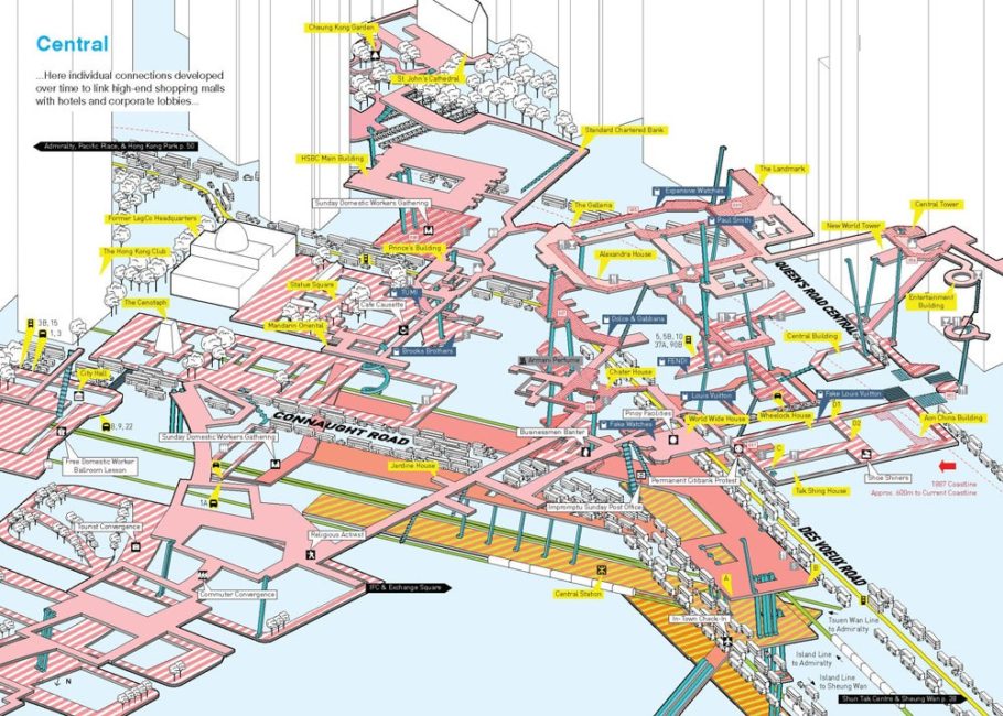 Do Central Piers é possível caminhar até Mid-Levels através do sistema de escadas rolantes mais longo do mundo, com 800 metros de extensão vertical e 135 metros de altura