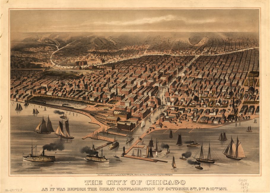Representação da cidade de Chicago antes do grande incêndio de 1871