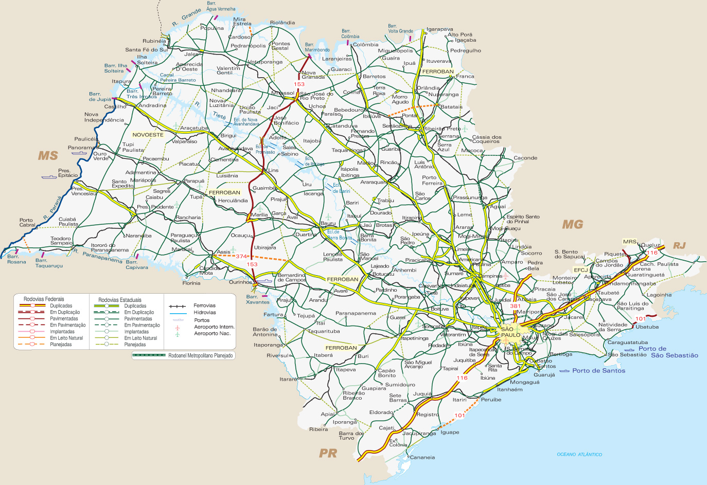 Mapa de rodovias de São Paulo